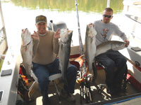 Robert & Kaie with 4 fat stripers they were fishing with Tom Reynolds & STR Outfitters